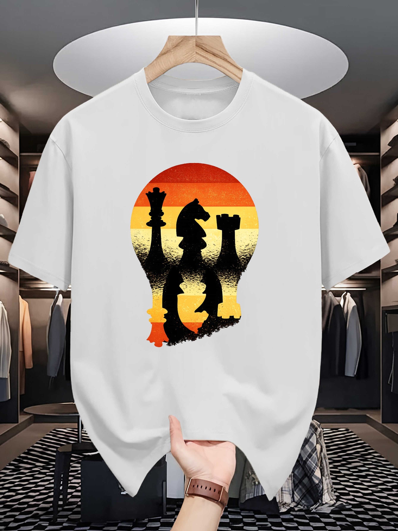 Board Game Vantage - Chess Silhouette Sunset Lightbulb Print Mens