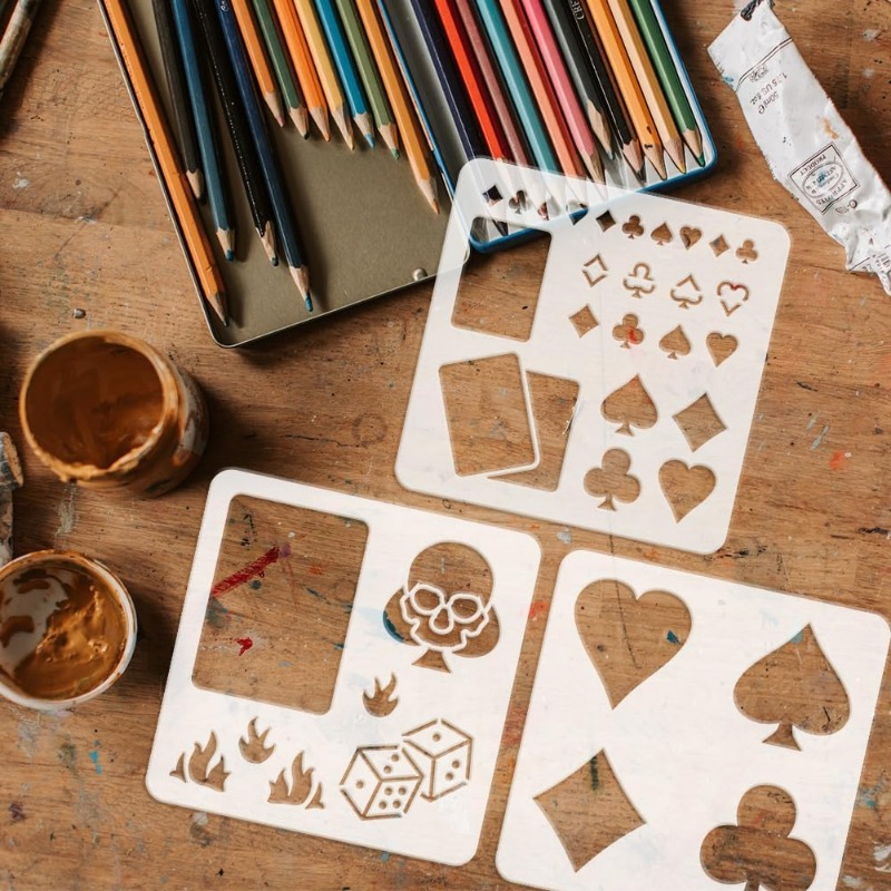 3 Pcs Playing Cards Stencil 5. - огляд і ціна Board Game Template
