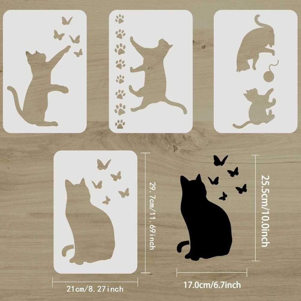 4 Pcs Cat Butterfly Stencil 11 - огляд і ціна Board Game Template